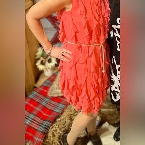 Calvin Klein Coral Ruffle Sleeveless Dress